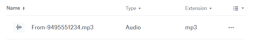 Screenshot of Dropbox Integration voicemail log